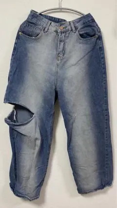 ライトブルーデニムパンツ ダメージジーンズ L