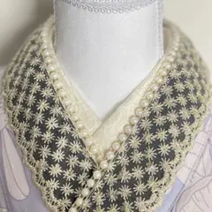 重ね襟パール　伊達襟レース　半衿フリル成人式振袖　卒業式袴　浴衣着物　髪飾り