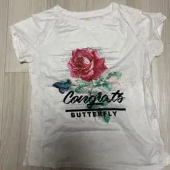 (58)Congrats バラ 蝶 プリント 半袖Tシャツ