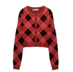 ZARA アーガイル柄　ニット　カーディガン