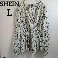 SHEIN【L】アニマルプリント Vネック 長袖 ブラウス シャツ エレガント