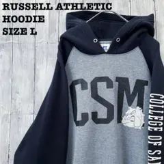 アメリカ古着　ラッセルアスレチック切替カラーカレッジプリントスエットパーカー L