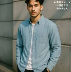 【美品】H&M ドット柄コットンシャツ Mサイズ 薄手 長袖 シャンブレー