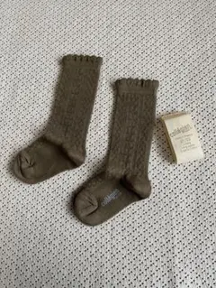 collegien カーキ リブ編み ベビー靴下　EU21/23