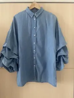 ボリュームスリーブ デニムシャツ ライトブルー