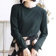 イーザッカマニアストアーズ リブカットソー メロウフリル フォレストグリーン M