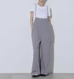 サロペット オーバーオール ストライプ細サスペンダーワイドパンツ レディース