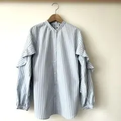 GU ストライプ フリル シャツ ブラウス S