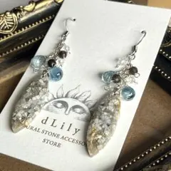 【一点物】極美フォッシルコーラル × 希少サンタマリアアクアマリン　上品ピアス｜