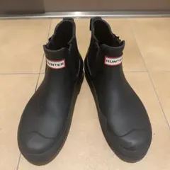 超美品】HUNTER レインブーツ 厚底 ブラック 黒 24センチ ショート