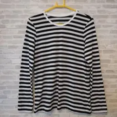 無印良品　黒と白のストライプ 長袖Tシャツ　L