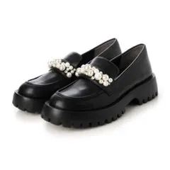 美品 RANDA パール×ビジュー厚底ローファー ブラック Sサイズ