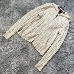 ラルフローレン ケーブルニット フード付 ジップアップ アイボリー レディスL