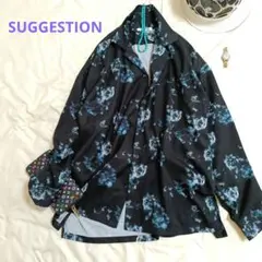 【極美品】SUGGESTION ゆったりワイド総柄　ローズ　花柄　長袖シャツ　Ｌのサムネイル