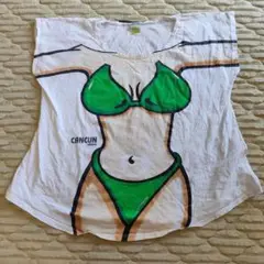 ビギニデザインTシャツ　水着　古着　ホワイトカラー　カンクン　メキシコ