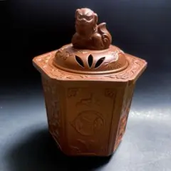 朱泥 香炉 茶道具　獅子蓋　松竹梅