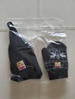 新品こどもちゃれんじ しまじろうキッズとんがりニット帽＆ミトン手袋(黒) セット