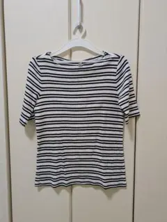 UNIQLO　ユニクロ　ボートネック　ボーダー　リブ　5分袖　Tシャツ