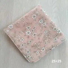 ハンドメイド ガーゼハンカチ大判(25×25)小花柄リバティ風ピンク×ピンク
