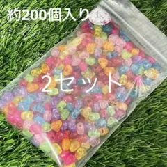 アクリルビーズ クリア　大穴　ラメハート型ミックスカラー 約200コ×2pack