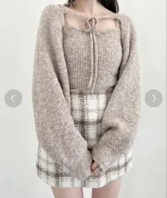 【Heather】ベージュニット 長袖 オープンショルダー