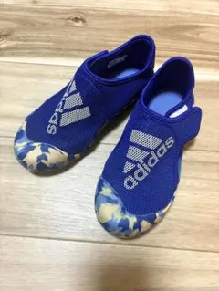 adidas 青 メッシュ サンダル 迷彩柄　19cm