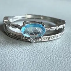 ロンドンブルートパーズ リング 6*5mm フリーサイズ アンティーク風 指輪