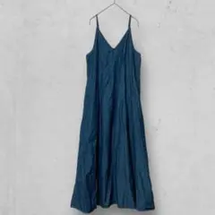 z732【GU】ライトデニムフレアキャミソールワンピース　ネイビー　レディース