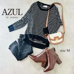 AZUL by moussy ボーダーニット M ドルマン風 ゆったりシルエット