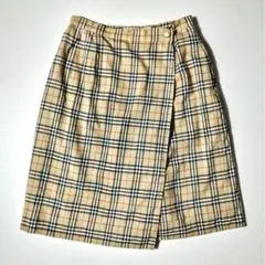 バーバリーズ　巻きスカート　ノバチェック　金ボタン　ラップスカート　裏地あり