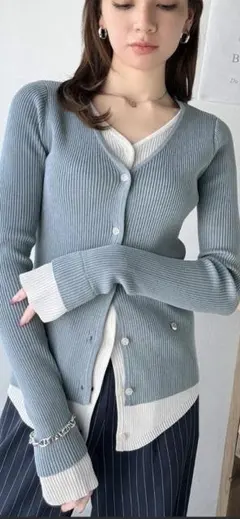 新品未使用　mily bilet チョーカー紐付レイヤード風リブ長袖カーディガン