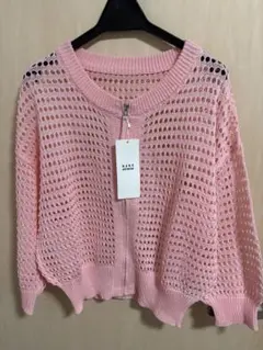 NANO universe メッシュニットカーディガン ピンク