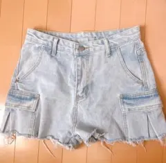ライトブルー デニム カーゴショートパンツ