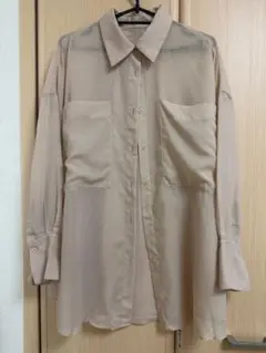 シアー素材 長袖シャツ ベージュ