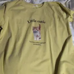 CINEMA CLUB 猫プリント Tシャツ イエロー LL