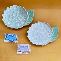 【ナチュラルキッチン】紫陽花プレート小皿＋箸置きセット梅雨テーブルウェア陶器雑貨