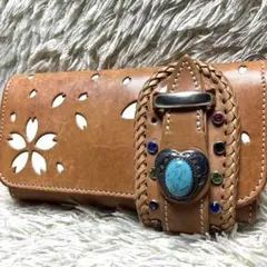 ALZUNI アルズニ 桜カットワーク 長財布 バイカーウォレット 本革 ヌメ革