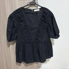 Merlette ブラック フリル 半袖ブラウス