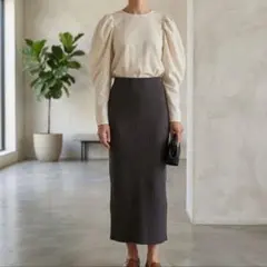 美品(M)ロペピクニック　ロングスカート　リブ　ウエスト総ゴム　ミディ丈