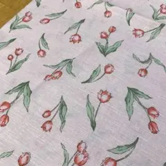 チューリップ花柄 プリント 綿麻生地 ピンク 108cm×38cm