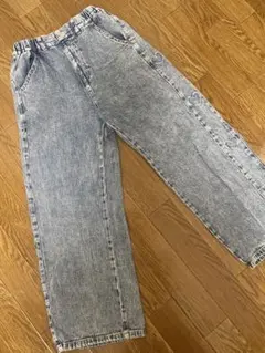 ハート刺繍 ケミカルウォッシュ デニムパンツ