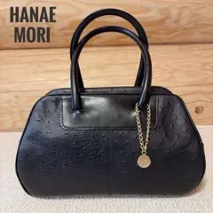 HANAE MORIハナエモリ ハンドバッグ オーストリッチ風型押し 黒のサムネイル