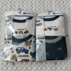 【7393】長袖丸首シャツ　130cm 男の子　車柄恐竜柄　新品　2点セット