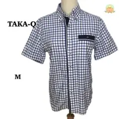 TAKA-Q 半袖チェックシャツ M ボタンダウン 綿100% メンズ ブルーのサムネイル