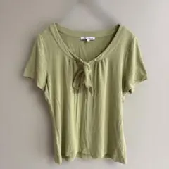 LAURA ASHLEY リボン付きTシャツ Lサイズ グリーン マカオ製 L