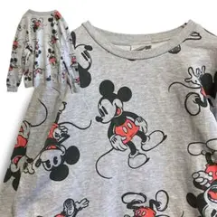 BNPC キャラ スウェット 古着 グレー ミッキー ディスニー アニメ 総柄