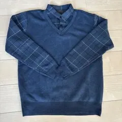 ネイビー チェック柄シャツコーデ風カットソー