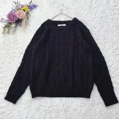 美品＊GRL　長袖ニットセーター　ケーブル編み　ゆったり　シンプル　ブラック　Ｆ
