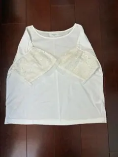 オペークドットクリップ 袖レース 半袖 T シャツ