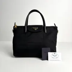 極美品 PRADA プラダ トートバッグ ナイロン サフィアーノレザー ブラック